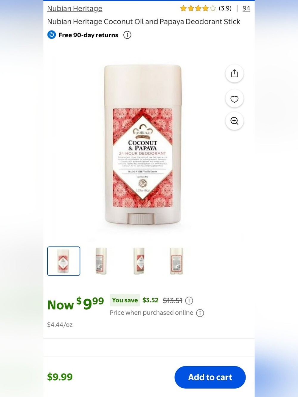 Urban Heritage Coconut & Papaya Deodorant Stick - Cream/Pink
